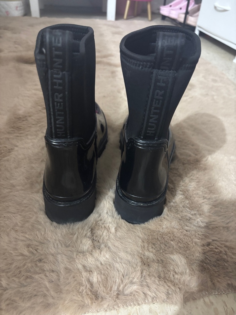 Hunter Black Gloss Rain Boots with Logo Patch - Picture 5 of 7